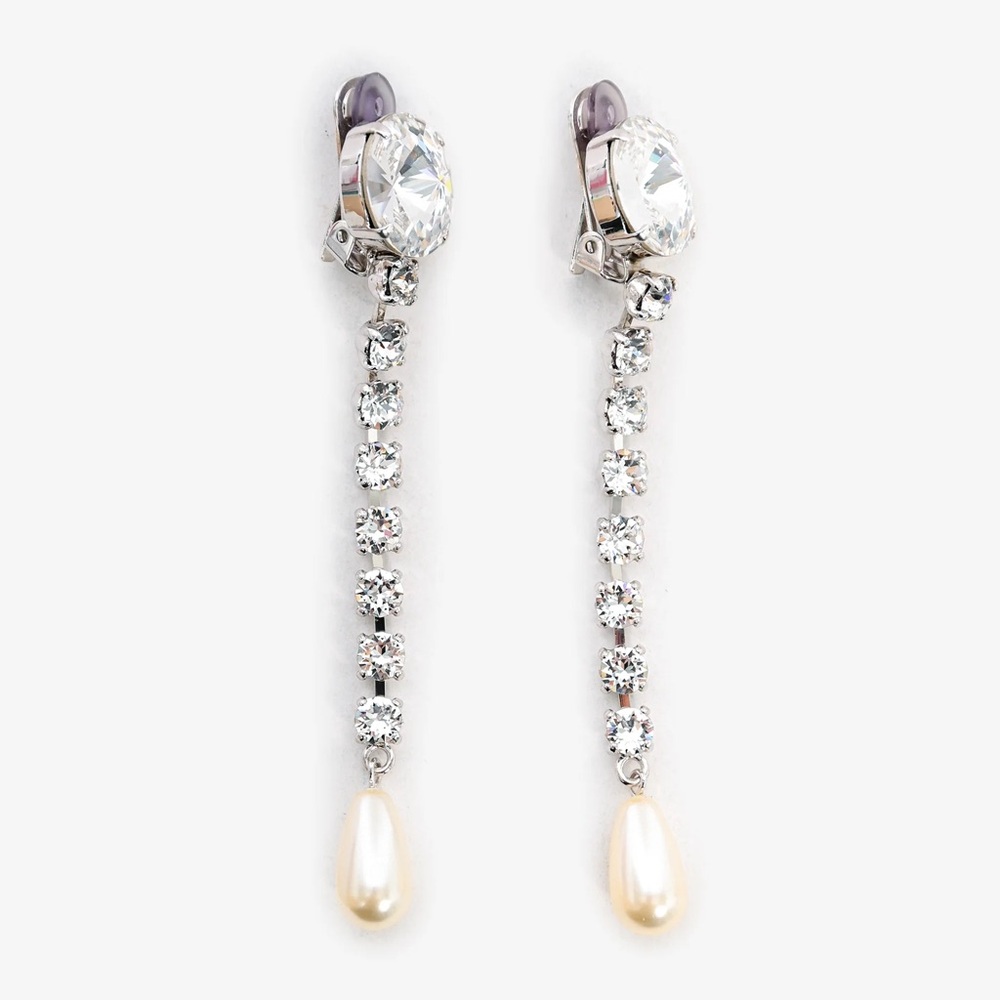 Miu Miu Faux Pearl & Crystal Classic Clip-On Drop Earrings